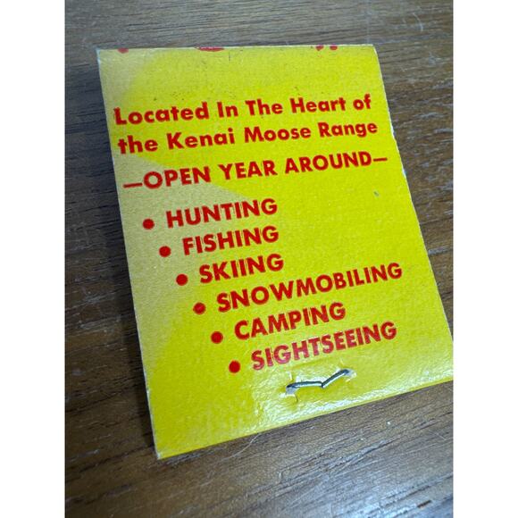 Vintage Alaska Matchbook Kenai Lake Sunrise Inn Moose Range AK Unstruck 1970s - Picture 2 of 5